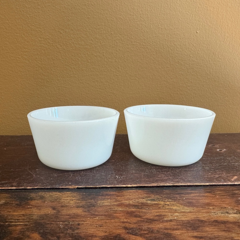 Glasbake Vintage Ramekin Milk Glass Bowls Set of 2 Small Vintage Kitchen‎